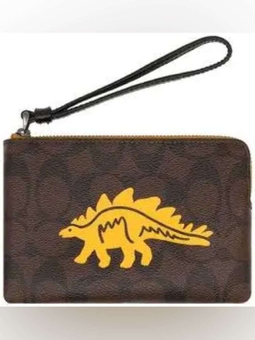 Authentic Coach Signature Canvas Corner Zip Dinosaur Motif Wristlet